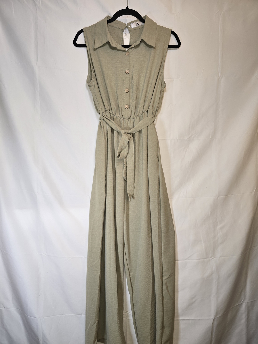 Sleeveless Olive Green Capri Jumpsuit with Tie Waist
